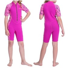 Goldfin Wetsuit Kids Size 4 Pink 2mm Neoprene7 Butterfly Shorty Zip Front