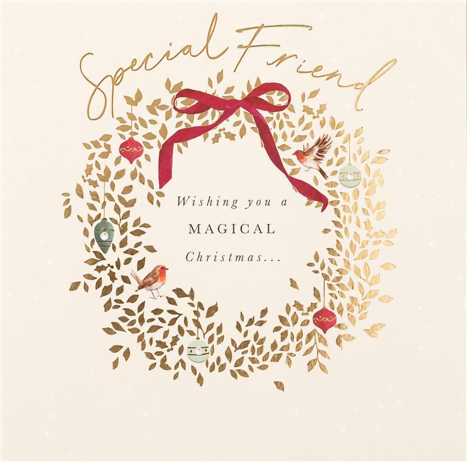 Special Friend Christmas Card Wreath Baubles Robin Make It Extra Special