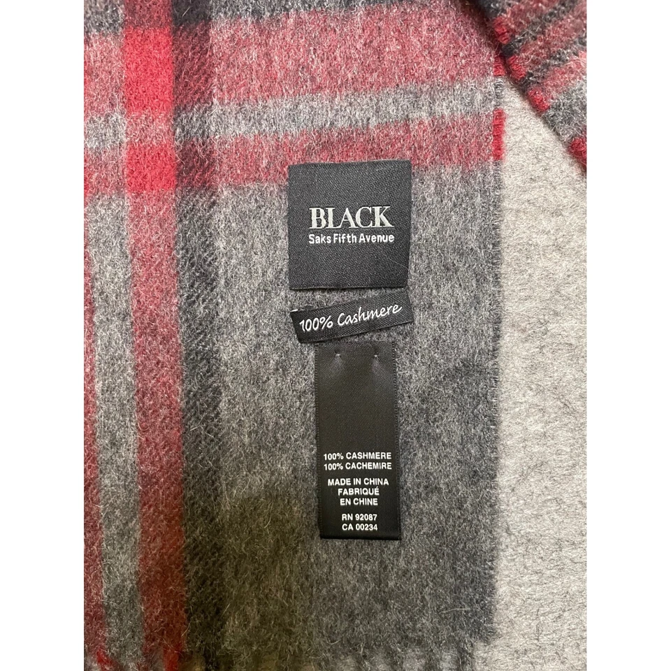 Bufanda NEGRA Saks Fifth Avenue 100 % cachemir a cuadros gris rojo ropa de hombre Foto 2 de 4