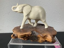 Vintage John Perry Parading Elephant Statue On Burl Wood