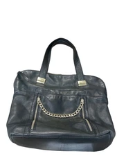 B. Makowsky Womans Black Leather Gold Ware Shoulder Handbag SKU 9423