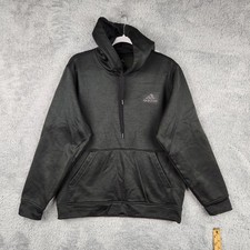 Adidas Hoodie Mens Large Gray Climawarm Fleece Pullover Sweatshirt Logo Athletic