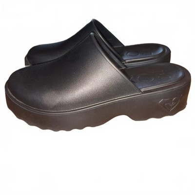 Roxy Black Platform Slip-On Clogs Size 8 Chunky Goth Summer Comfort