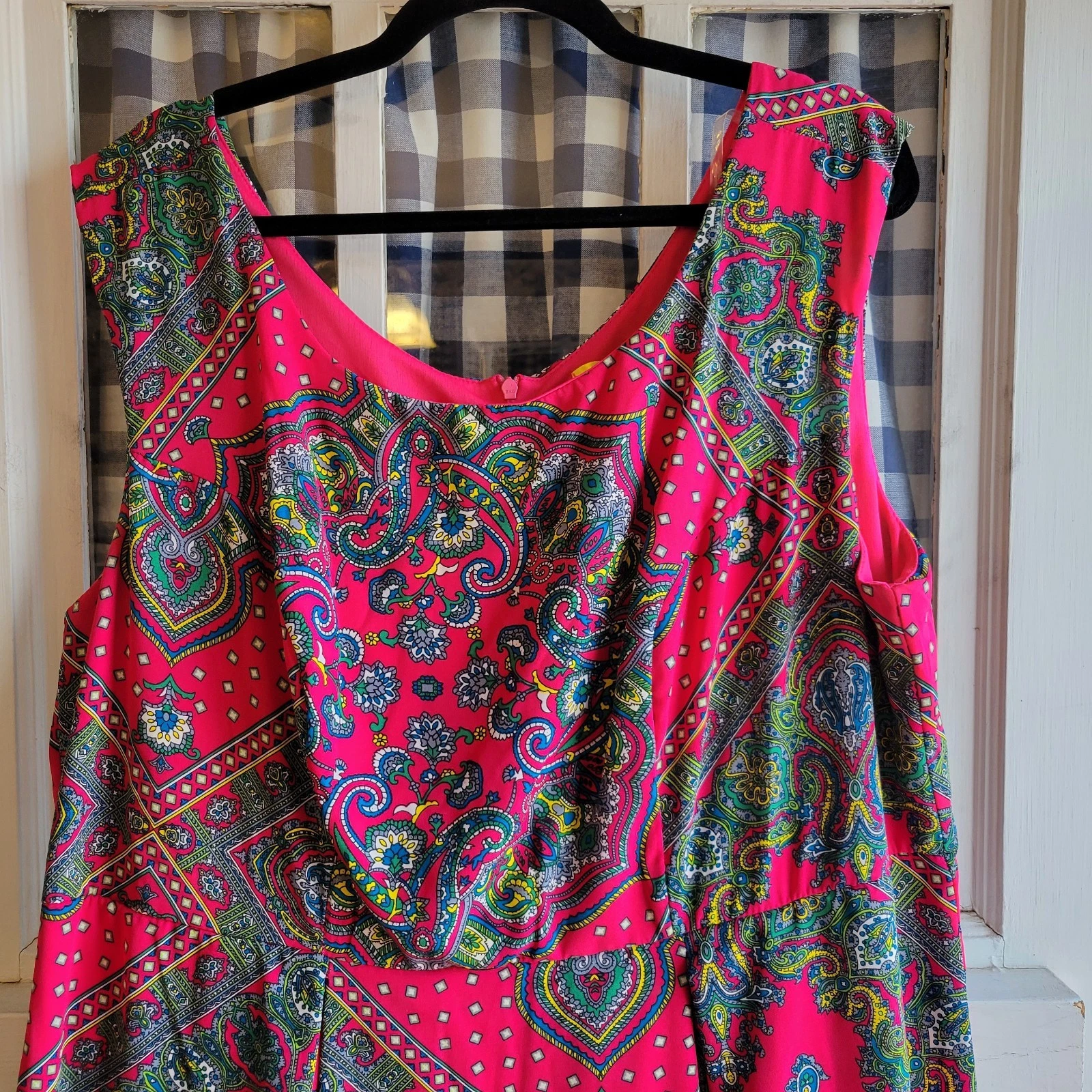 VETEMENTS Abito smanicato paisley multicolore rosa stella gialla donna taglie forti 2X