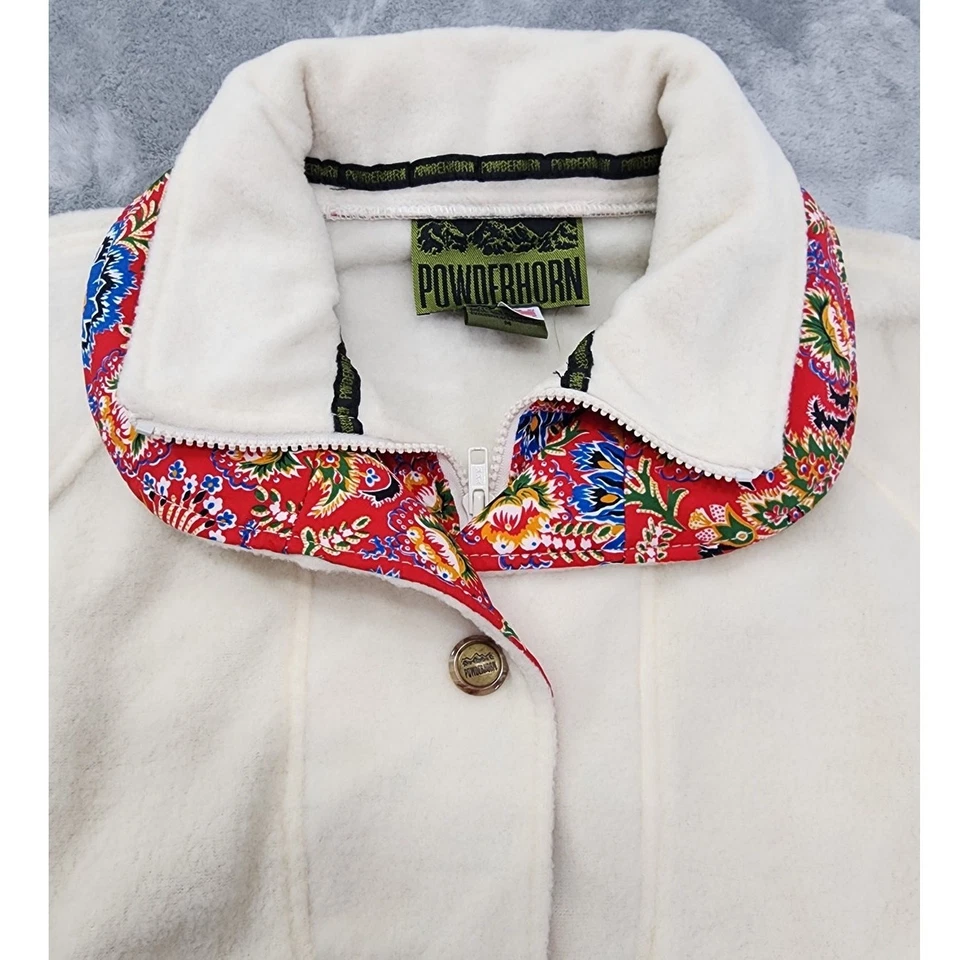 Vintage 80s Powderhorn Fleece Zip Neck Pullover Skiing Jacket Size M Cream Warm - Image 2 of 4
