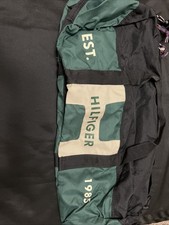 Y2K Style Tommy Hilfiger Duffle Bag Gym Travel Carry On Green/Blk Logo 1985.