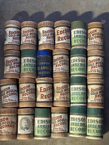 Vintage Lot Edison Phonograph Cylinder Records Gold Moulded, Amberol, Blue Amber