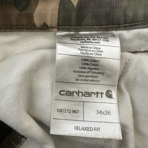 Carhartt Camo Cargo Pants Mens 34x36 Relaxed Fit Work Utility Hunting Raw Hem - Picture 6 of 15