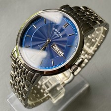 Image of Mens Rotary Windsor Designer Watch Blue Slim Day Date Sapphire GB05420/05
