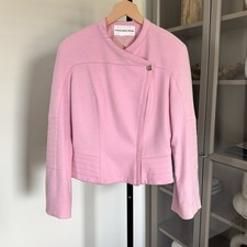 Mugler Pink Angora Wool Cashmere Blend Asymmetrical Zip-Up Jacket S Elbow Pads