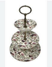REDUCED/STUNNING 3 Tiered Antique Cake Stand "BUTTERFLY CHINTZ’