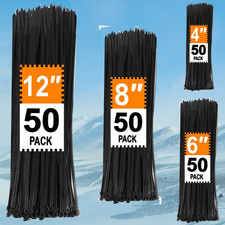 Zip Ties Assorted Sizes 4 6 8 12 Inch, 200 Pack, Black Cable Ties, UV Resistant