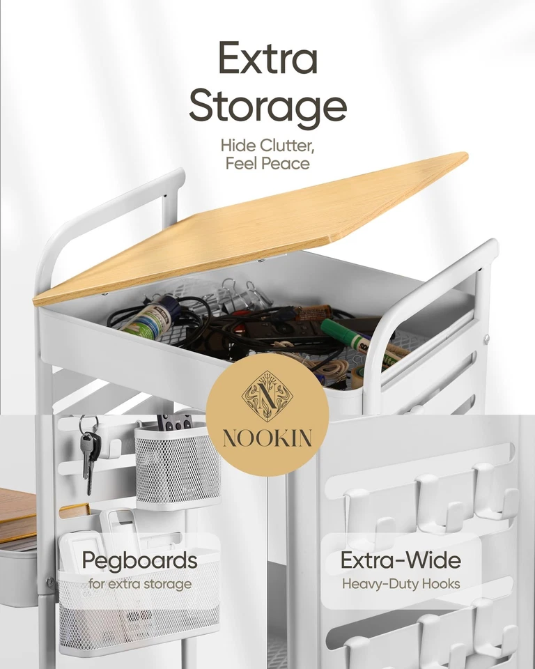 Carro de arte con mesa y tablero de clavijas - Carro utilitario rodante de 3 niveles con ruedas,... Foto 3 de 4