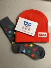 H-E-B HEB 120th Anniversary Gift Card Key Chain & Swag Beanie Socks