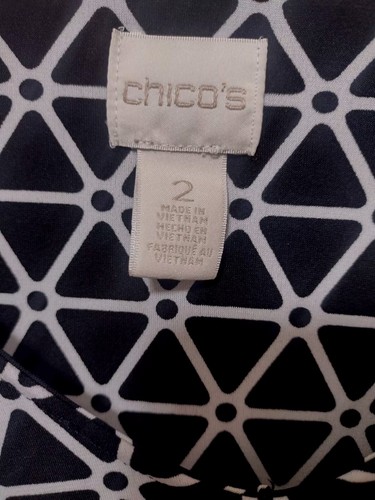 Chico’s V-Ausschnitt Oberteil 3/4-Arm Damen schwarz weiß Größe 2 Large Freizeit modern