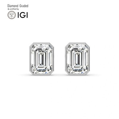 Smaragd Solitär Labgrown Diamant Ohrstecker 18 Karat Weißgold 2 Karat F Vs1