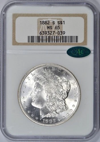 1882-S MORGAN SILVER DOLLAR NGC MS65 CAC BLAST WHITE