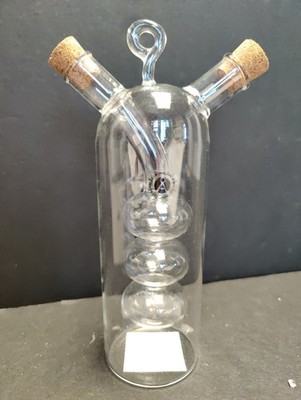 Ahlens, Sweden -OIL & VINEGAR Handblown Glass Cruet Bottle -2 in 1 -label NEW