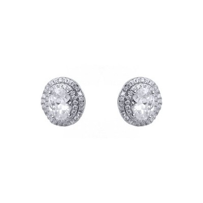Silber Jewelco London Rund & Oval CZ 3-stufige Hochzeitstorte Ohrstecker