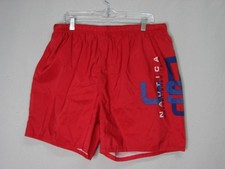 Vtg 90s Nautica US Red Spellout Mesh Lined Swim Shorts Trunks Mens XL 40x6