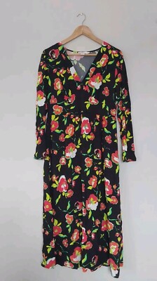QVC Finery London Carrie Long Sleeve Dress Black Poppy Size 12 Chest 38