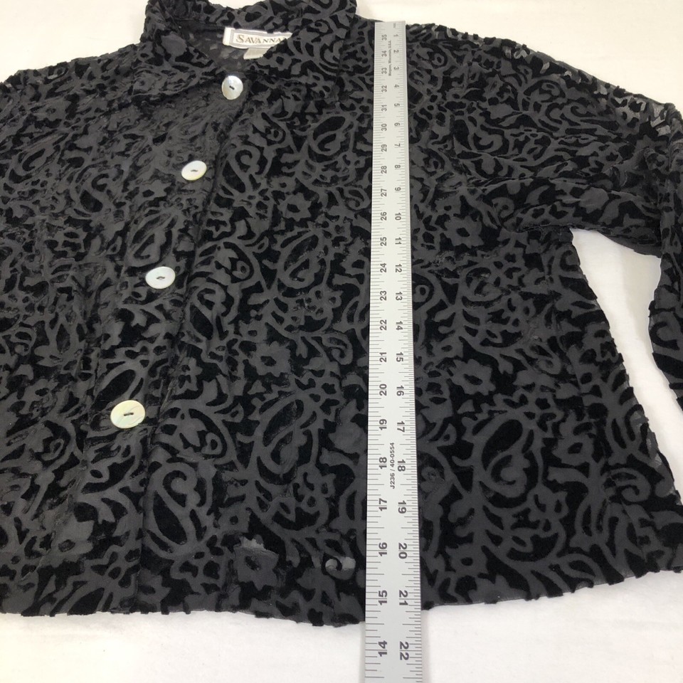 Savannah Womens Burnt Velvet Button Up Long Sleeve Witchy Blouse Sz
