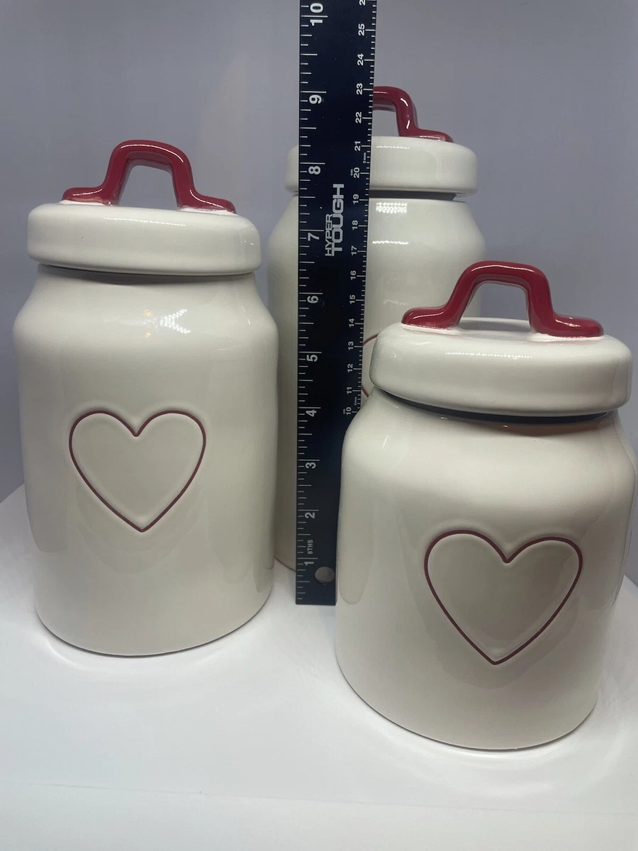 Rae Dunn Red Heart Canister Complete Set