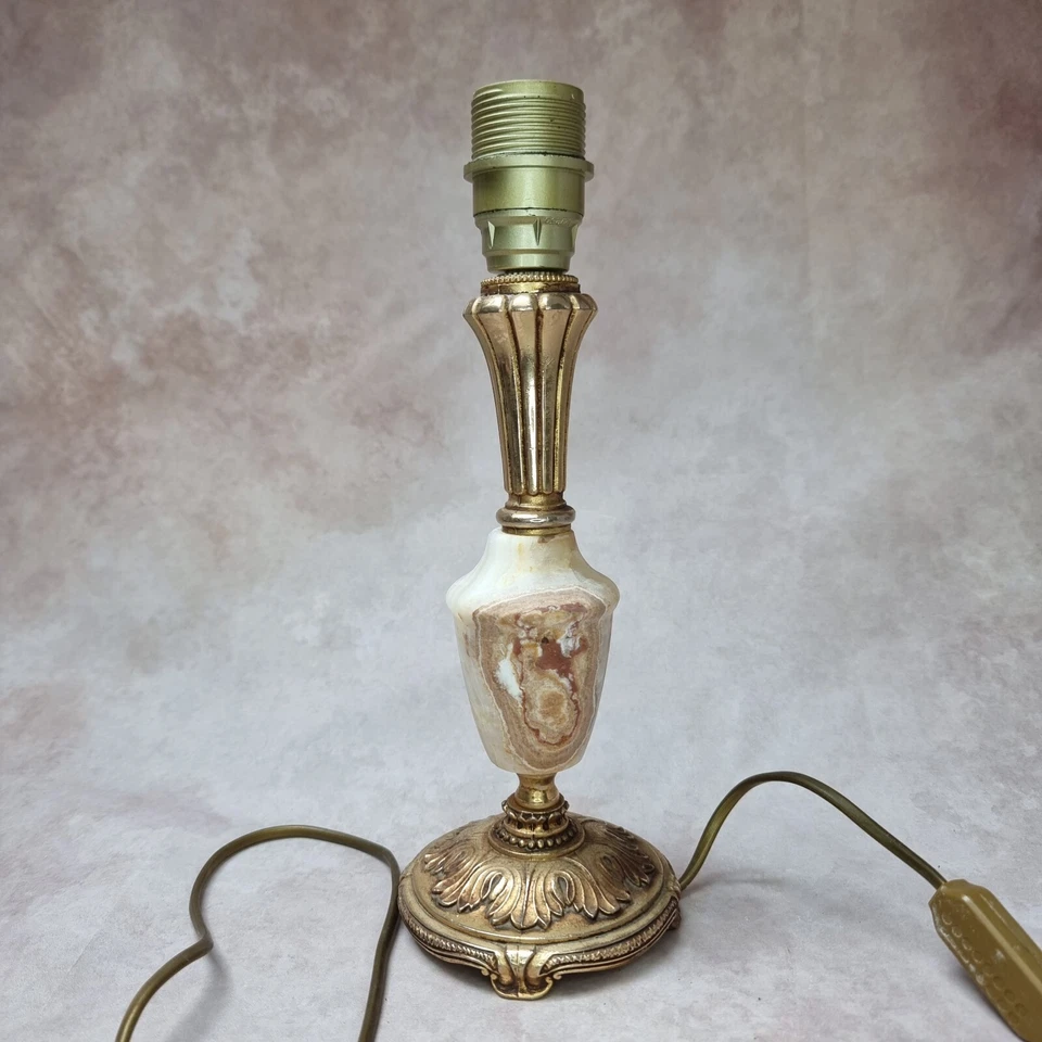 Pied de lampe en onyx avec socle en métal doré - Design vintage - Photo 3/4