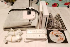 Nintendo Wii Console Bundle w/ 2 Full Controllers, Active Life Mat & Game + More