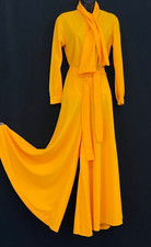 Vintage 1970s gold pantsuit set, yellow bodysuit blouse palazzo wide leg pants L