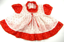 Vintage Baby Girl Dress Red  White Ruffles and Lace Puff Sleeve Size 12 Month