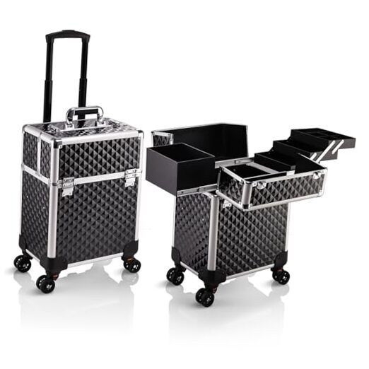 Rolling Makeup Train Case Large Storage Cosmetic Trolley Tray