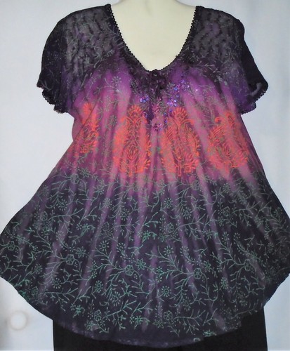 Advance Top Blouse Womens Short Sleeve Tie Dye Plus Sz Fits XL 1X Purple Orange