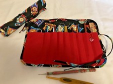 Handmade NEVER ENOUGH TIME Quilted cotton fabric crochet hook case / holder