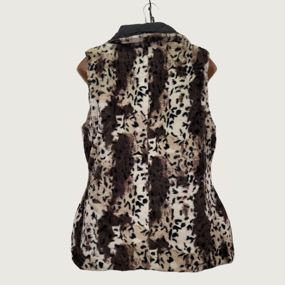 KC Collections Women's Small Leopard Print Faux Fur Quilted Reversible Vest - Image 3 of 4