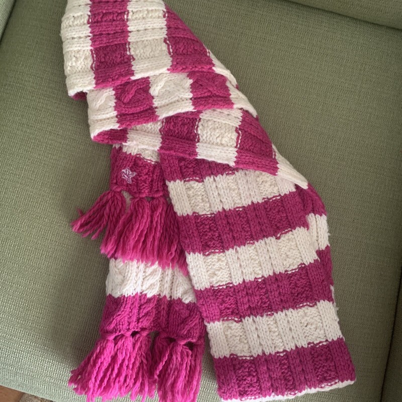 Aerie Chunky Knit Pink/White Striped Fringed Scarf  *NEW*