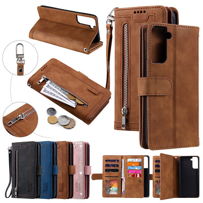 For Samsung Galaxy S24 Plus Zipper Wallet Leather Flip Case+Screen Protector