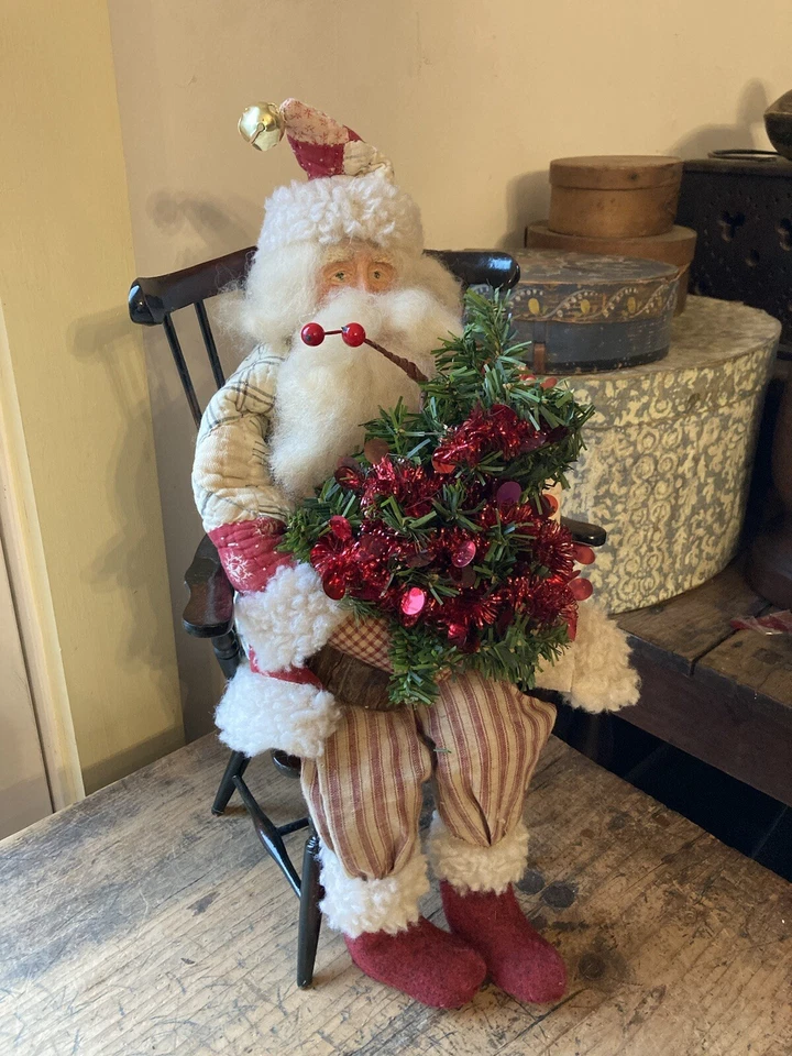 PRIMITIVE COUNTRY STORE Large Santa Claus Windsor Chair Quilted Clay Face 17” - Image 2 of 4