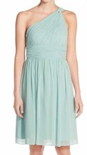 Donna Morgan Womens One Shoulder Chiffon Fit & Flare Dress Mint Size 10