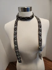Nine West Brown Beaded Rhinestone Skinny Scarf NWT