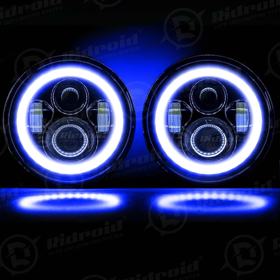 Faros LED redondos de 7 pulgadas haz alto/bajo azul halo DRL para VW Beetle 1950-1979 Foto 3 de 4