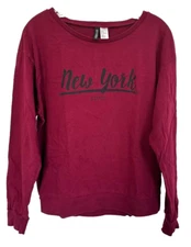 H&M DIVIDED Women’s Pullover Sweatshirt NEW YORK SOHO Print Cotton Sz M Burgundy