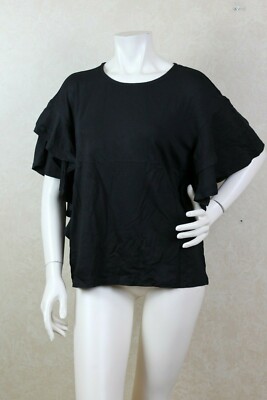 CUPIO New Womens Ruffle-Sleeve Knit Top Black Size S  NWT R12D1