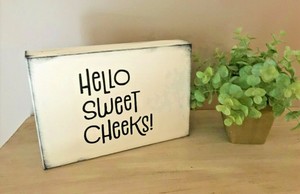 Hello Sweet Cheeks Funny Farmhouse Bathroom Decorations Wooden Shelf Sign Decor Ebay