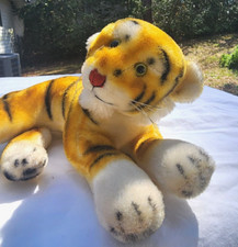Tiger Vintage 1970s Tiger Plush Stuffed Animal Green Eyes Japan