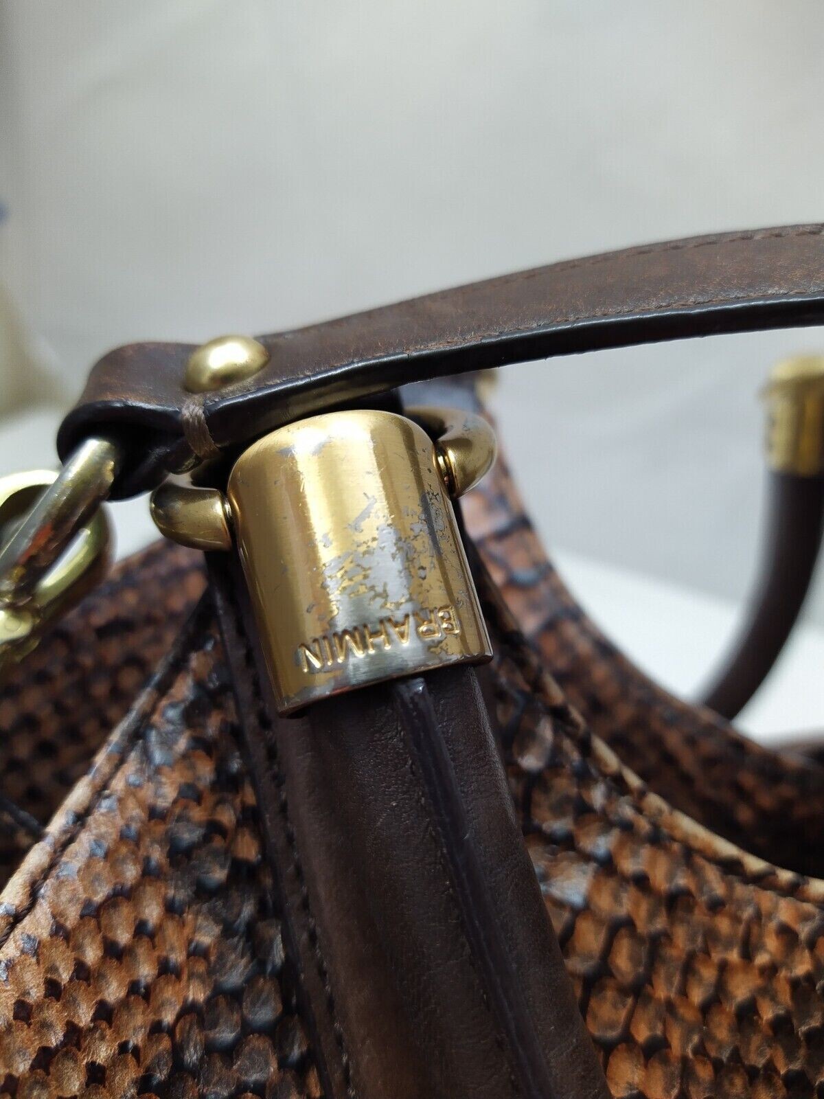 Brahmin Elisa Tortoise Brown Leather Python Embos… - image 8