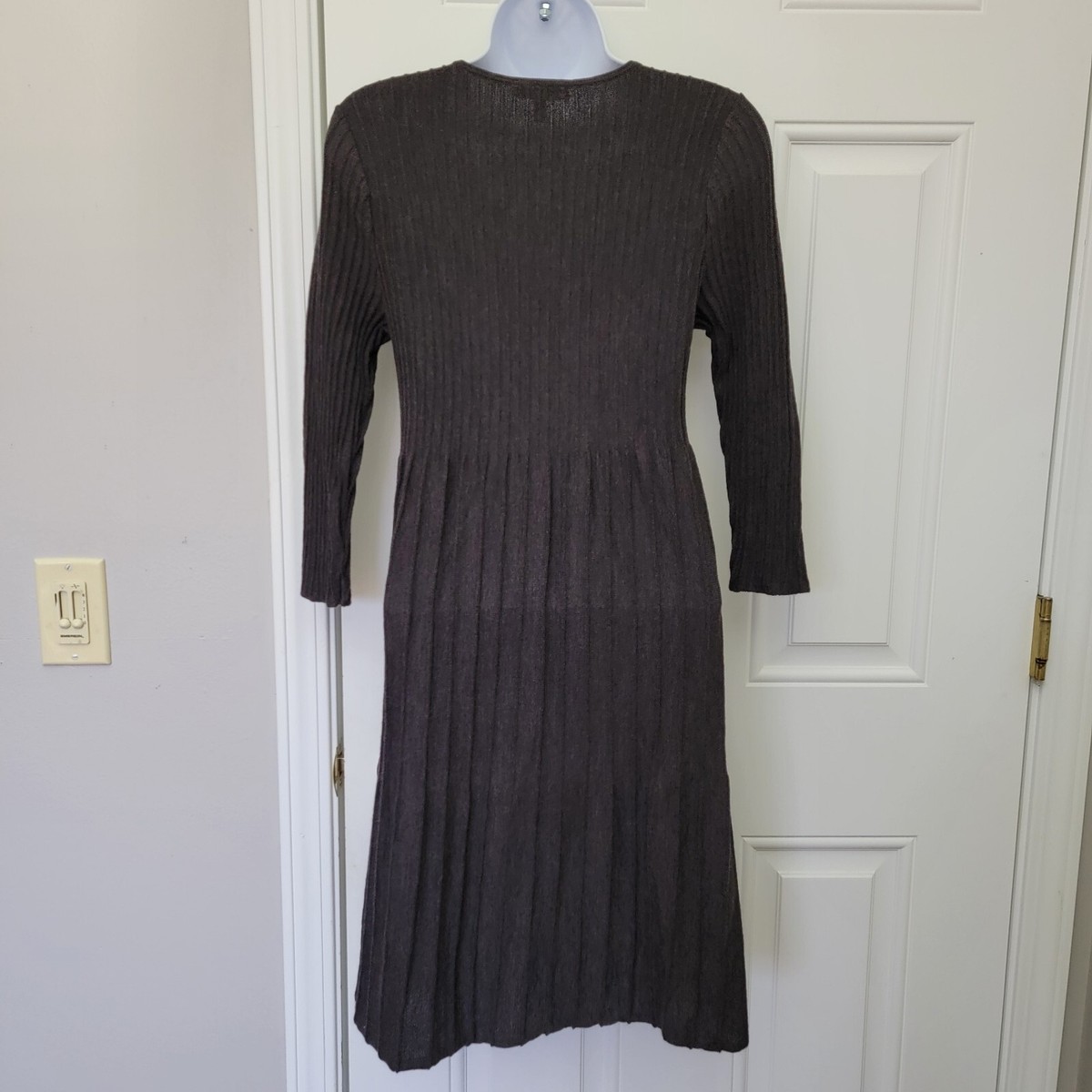 Eileen Fisher 100% Wool Lightweight Gray 3/4 Sleeve Pleated Sweater Dress S  | eBay