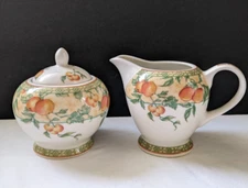 Vintage Churchill Creamer and Sugar Bowl w/ Lid (Set) Fruit Design Cottage