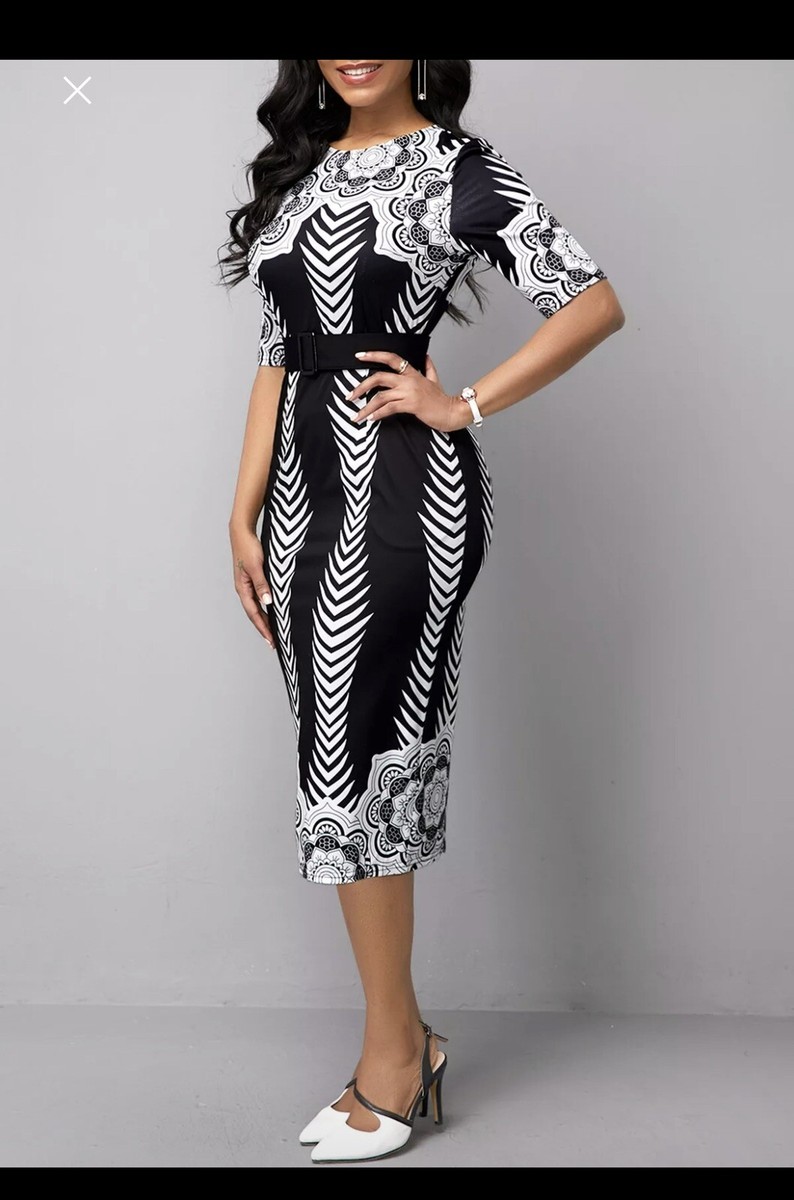 black and white bodycon dress plus size Plus Size Womens Geometric Print Bodycon Dress Ladies Evening Party Midi  Dresses