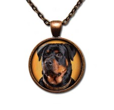 Confident Rottweiler Dog Lovers - Handmade ROUND Glass Pendant Necklace